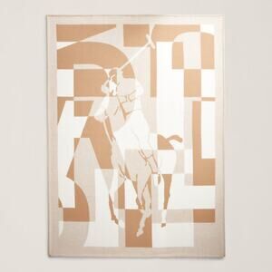 Ralph Lauren Stadium Jacquard Throw Blanket Wool Cashmere Pony Polo Scotland